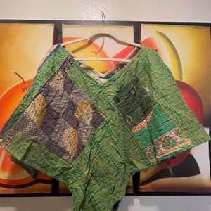 Kantha bae Patchwork Green Tunic Top size XL